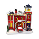 TOP TREASURES CHRISTMAS VILLAGE ANIMATED FIRE STATION - PRE-LIT MUSICAL SNOW - Like New