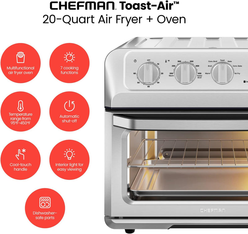 Chefman 7 in 1 Air Fryer Toaster Oven Combo 20 Qt - Stainless Steel - Like New