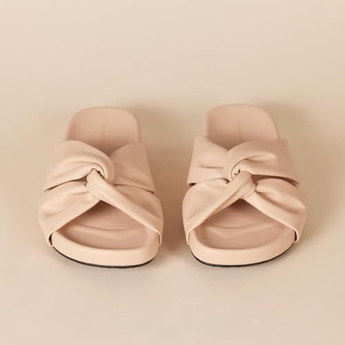 AMAZON ESSENTIALS WOMEN'S TWIST SLIDE SANDAL - SIZE: WOMEN 8 - LIGHT BEIGE - Brand New