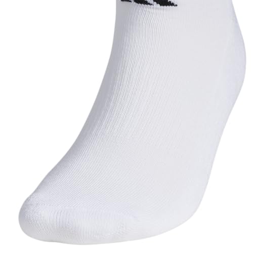 ADIDAS MEN'S ATHLETIC CUSHIONED NO SHOW SOCKS, SIZE LARGE, 6-PAIR, WHT/BLK - Brand New