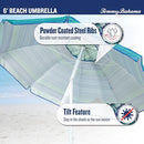 TOMMY BAHAMA 6' UPF 50+ TILT BEACH UMBRELLA INTEGRATED SAND ANCHOR MULTI STRIPE - Like New