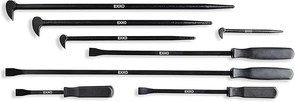 EXXO 8pcs Pry Bar 8, 12, 18, 25" Handle Prybars 6, 12, 16, 20" Rolling Pry Bars New