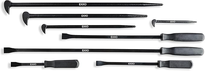 EXXO 8pcs Pry Bar 8, 12, 18, 25" Handle Prybars 6, 12, 16, 20" Rolling Pry Bars - Brand New