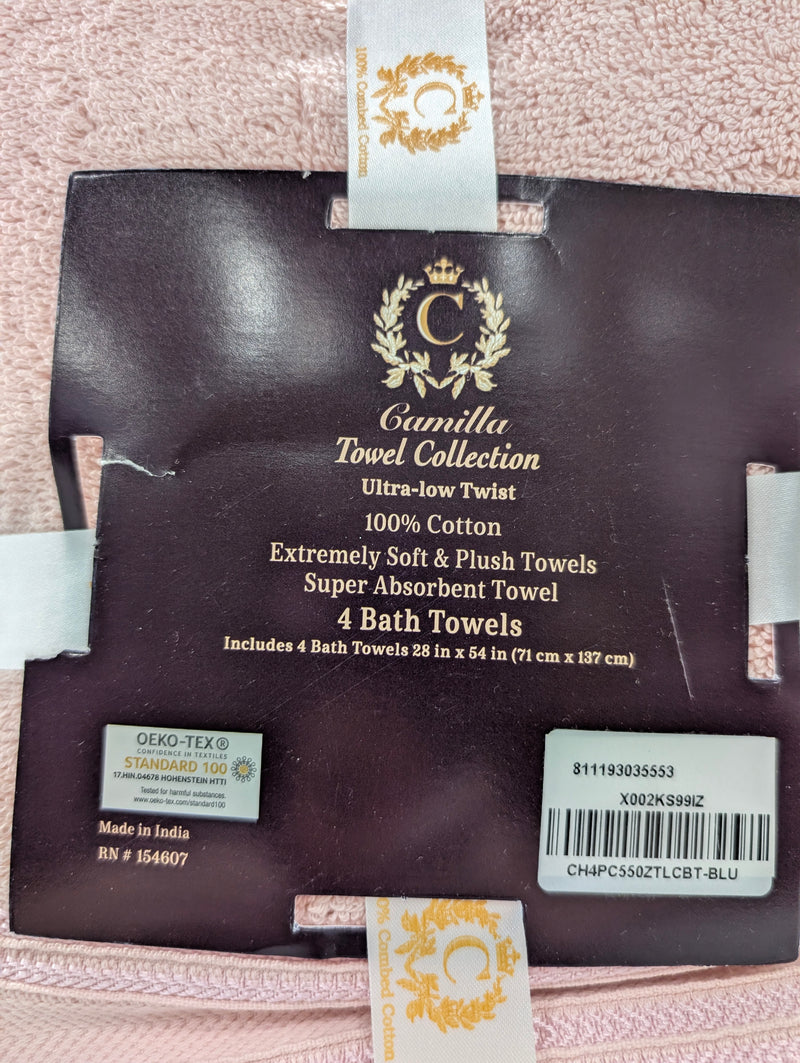 CAMILLA TOWEL COLLECTION FOR BATHROOM - 4 PACK - PINK - Brand New