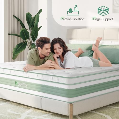 NV0M807B-12-K NOVILLA KING Hybrid Mattress, Medium Firm, 12 Inch, White/Green - Like New