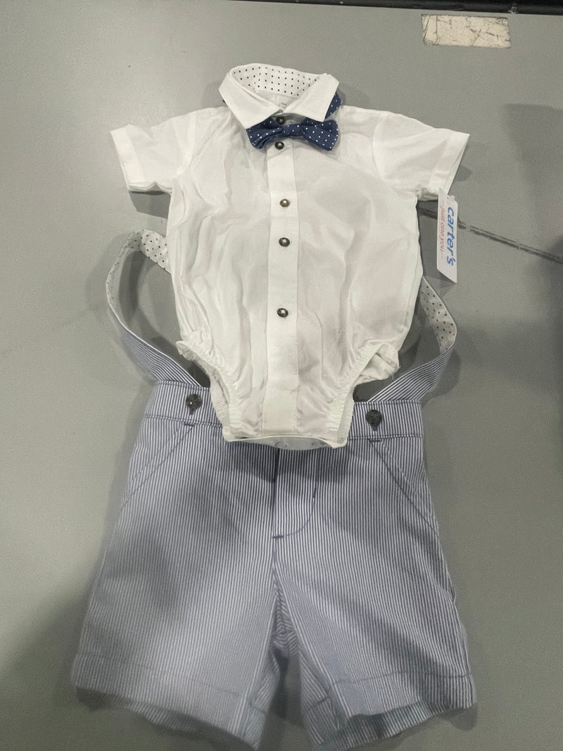CARTER'S JUST ONE YOU BABY BOY'S STRIPED SUSPENDER SHORTALLS - SIZE 9M - BLUE - Brand New