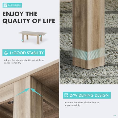 PATIOPERK EXTENDABLE DINING ROOM TABLE FOR 6-10 PERSON - NATURAL WOOD - Like New