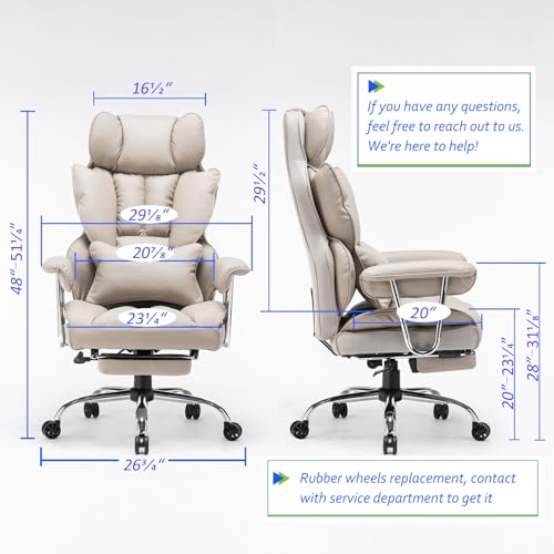 EFOMAO DESK OFFICE CHAIR 400LBS BIG TALL OFFICE CHAIR PU LEATHER - GRAY - Like New