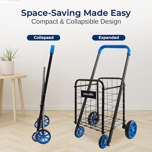SereneLife Kids Utility/Shopping Cart with Rolling Swivel Wheels - BLUE - Like New