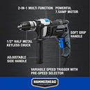 HAMMERHEAD 7.5AMP 1/2" VARIABLE SPEED HAMMER DRILL 6PCS BIT - BLACK/BLUE - Like New