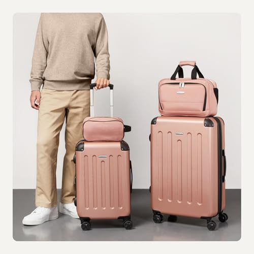 Amazon Basics 4-Piece Luggage Set, Two Hardside Suitcases, LN20175 - Rose Gold - Like New