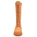TINSTREE Mid Chunky Boots for Women Buckle Leather Combat Lace Up Mid-Calf Brown - Like New
