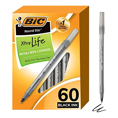 BIC XTRA LIFE ROUND BALLPOINT PEN MEDIUM (1.0MM) BLACK 60-COUNT GSM609 - BLACK - Brand New