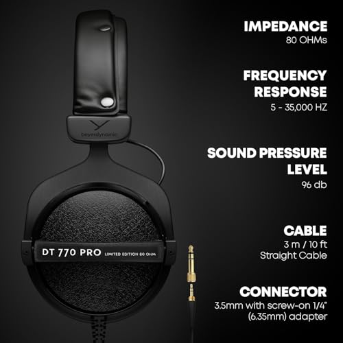 BEYERDYNAMIC DT 770 PRO 80 OHM LIMITED EDITION PROFESSIONAL STUDIO - BLACK - Like New