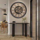 HOIBAI WALL CLOCK LIVING ROOM DECOR LARGE 24" IN 60CM MOVING GEAR RETRO BLACK - Like New