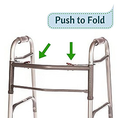 HEALTHLINE Junior Folding Walker Lightweight Deluxe 2Button 5inch Wheels Silver - Like New