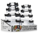 BAKKENMASTER BOROSILICATE GLASS FOOD STORAGE CONTAINERS 16 PIECES - BLACK - Like New