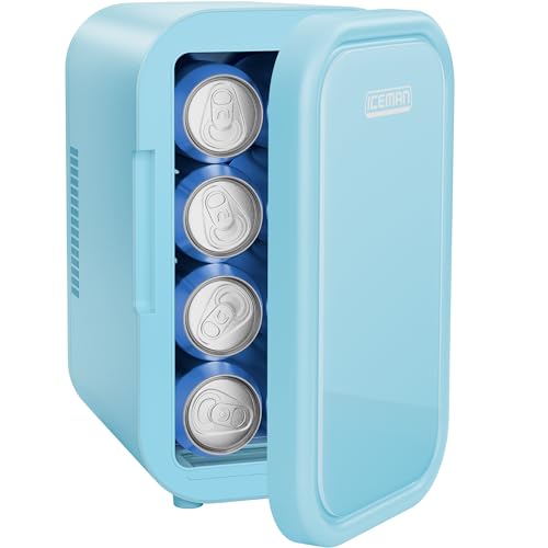 ICEMAN PORTABLE MINI FRIDGE, COOLER, AC/DC CAR PLUG-COMPATIBLE 8 CAN - BLUE - Like New