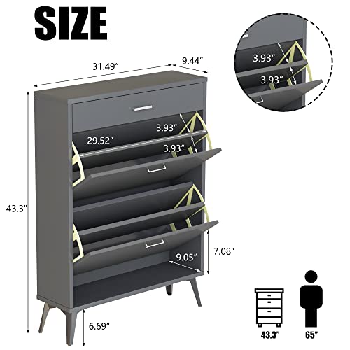AWQM SHOE CABINET WOODEN FREE STANDING SHOE STORAGE CABINET ENTRYWAY - GREY - Like New