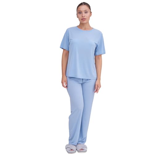 Talmont Women's Pajama Set Short Sleeve 2 Piece Outfits Lounge Set O Neck Pjs - Like New