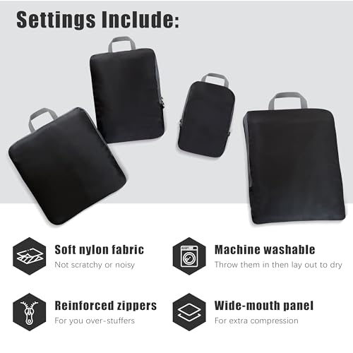 PANDA JOYS 4 Set Compression Packing Cubes Travel - Travel Accessories Black - Like New