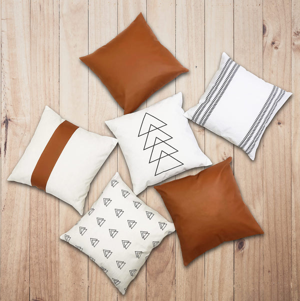 EFOLKI BOHO THROW PILLOW COVERS FOR COUCH BED 18X18 SET OF 6 WHITE/BROWN/BLACK - Brand New