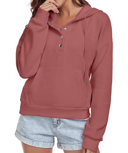 FKEEP WOMEN HOODIES CASUAL BUTTON DOWN SWEATSHIRT DRAWSTRING FASHION RED S - Brand New