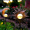 Upgraded 2022-Outdoor Garden Solar Lights. Sun and Moon Stake Decor Set - Like New