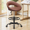 BESTFAIR DRAFTING CHAIR WITH BACK HEIGHT ADJUSTABLE ROLLING STOOL - BROWN - Like New
