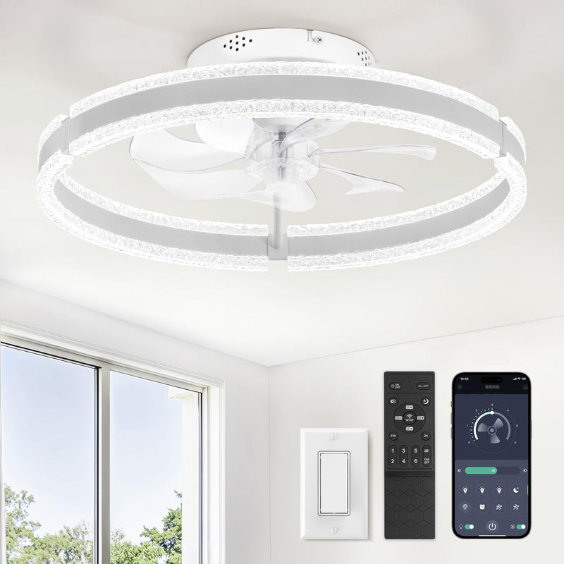 LEDIARY Ceiling Fans with Lights and Remote, 20" Low Profile Ceiling Fan, White - Like New