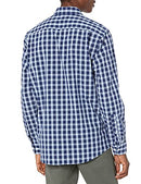 AMAZON ESSENTIALS MEN'S LONG-SLEEVE CASUAL POPLIN NAVY WHITE PLAID SIZE LARGE - Brand New