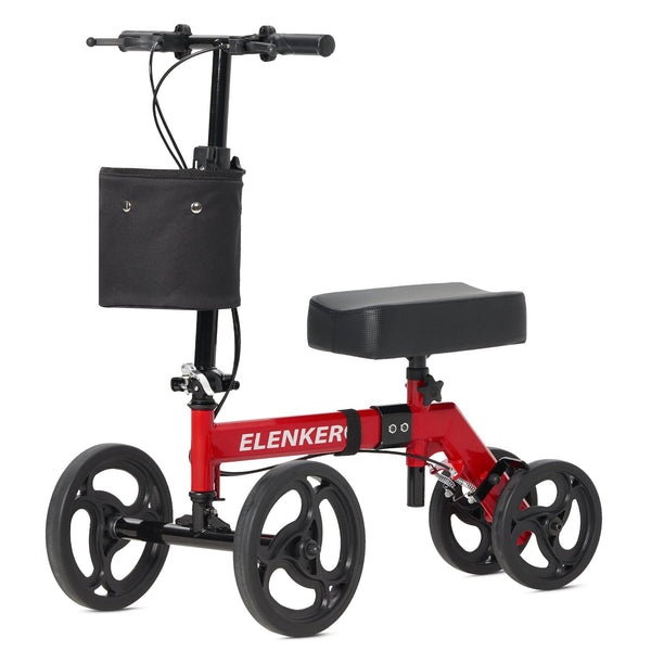 ELENKER STEERABLE DELUXE MEDICAL KNEE WALKER 10" WHEELS - RED - Like New