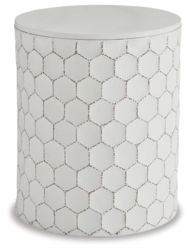 SIGNATURE DESIGN BY ASHLEY POLLY GEOMETRIC HONEYCOMB STOOL OR TABLE - WHITE - Like New