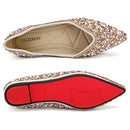 QXCXINGDY RHINESTONE FLATS FASHION POINTED TOE PEARL DIAMOND LOW HEEL - SIZE 9.5 - Like New