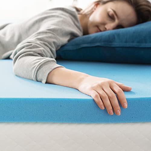 ZINUS 2 IN. NO POCKET GEL COOLING FOAM MATTRESS TOPPER QUEEN OLB-MGT-200Q - BLUE - Like New