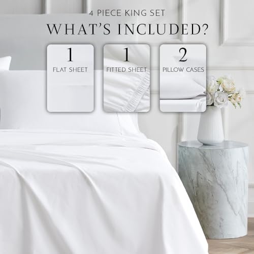PURITY LINEN CLOSET KING SIZE SHEET SET STOP THE AWE LUXURY PERCALE WHITE - Like New