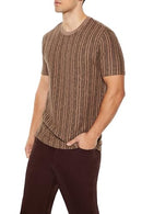 01323837 FOREVER 21 MEN'S TEXTURED VERTICAL-STRIPED TEE MEN L BLACK BROWN - Like New