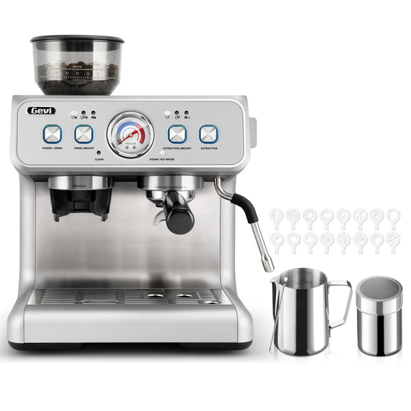 GEVI DUAL BOILER ESPRESSO MACHINE & 4PCS ESPRESSO MACHINE MACHINE - SILVER - Like New