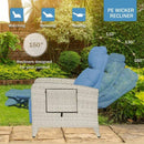ZZWHOM WHITE WICKER RECLINING OUTDOOR CHAISE LOUNGE CUP HOLDER - BLUE/WHITE - Like New