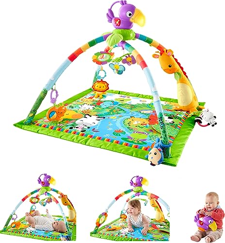 Fisher-Price Baby Playmat Rainforest Music & Lights Deluxe Gym with 10+ Toys - Like New