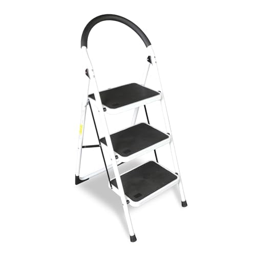 TCE 3 Step Ladder, 400lbs Ergonomic Folding Stool, ATRJZ9023BU, Torin - Black - Like New