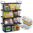 TAFURA FREEZER ORGANIZER BINS 14" Lx 7" W x 6.1 H 4PK STACKABLE BASKETS - BLACK - Like New