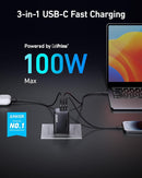 Anker Prime 100W USB C Charger GaN Wall Charger 3-Port Compact A2343 - Black - Like New