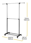 Whitmor Adjustable 2-Rod Garment Rack - Rolling Clothes Organizer - Black/Chrome - Like New