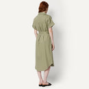 AMAZON ESSENTIALS WOMEN RELAXED-FIT SHORT SLEEVE BUTTON-DOWN DRESS - M - Khaki - Like New