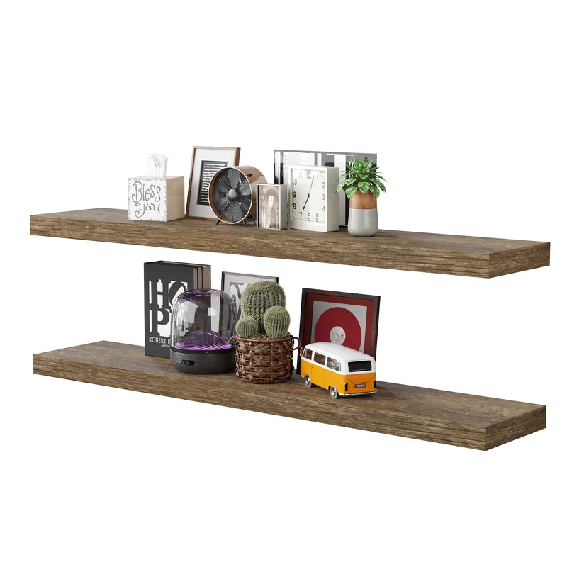 BAMEOS FLOATING SHELVES WALL MOUNTED WOODEN SHELVES SET OF 2 - BOATHOUSE OAK - Like New