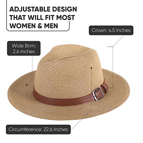 Livingston Fashionable Wide Brim Straw Panama Hat for Men & Women - Light Brown - Like New