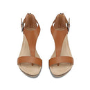 RL06494SY KENNETH COLE REACTION GREAT GAL T-STRAP WEDGE SANDAL SIZE 8 TOFFEE - Like New
