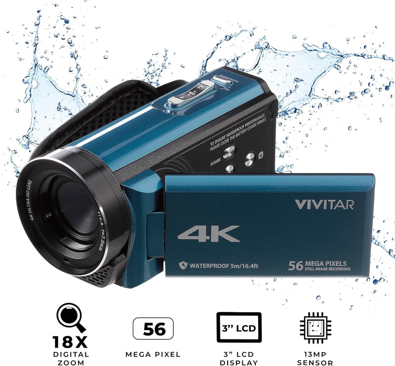 Vivitar 4K Camcorder Ultra HD Lens 4K Camera for Video Recording 56MP - Teal Like New