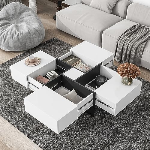 BITUMAN MODERN SQUARE COFFEE TABLE EXTENDABLE SLIDING TABLETOP WF305182AAK WHITE - Like New